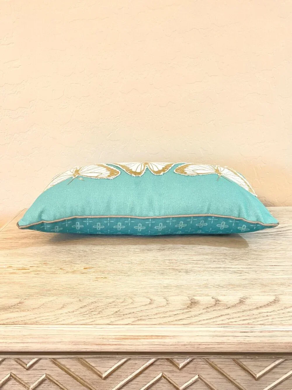 Butterfly Pillow Rectangle Throw Accent Aqua Turquoise Blue White